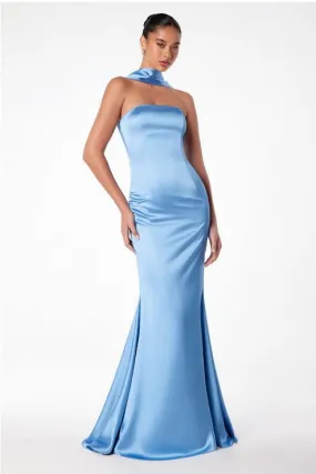 Blue One-Shoulder Satin Long Evening Gown