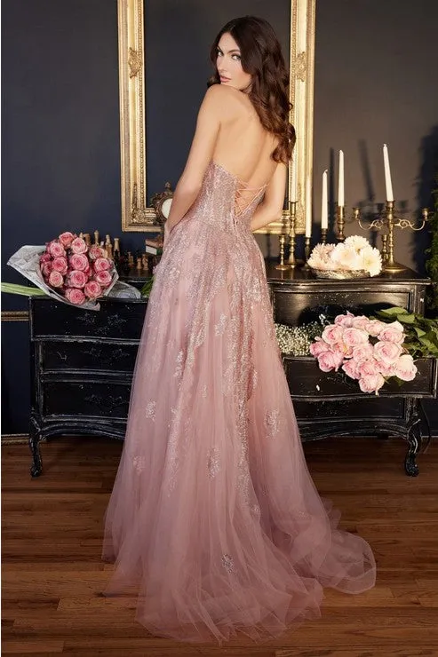 Blush Strapless Layered Tulle Ball Gown