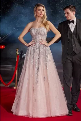 Blush Strapless Layered Tulle Ball Gown
