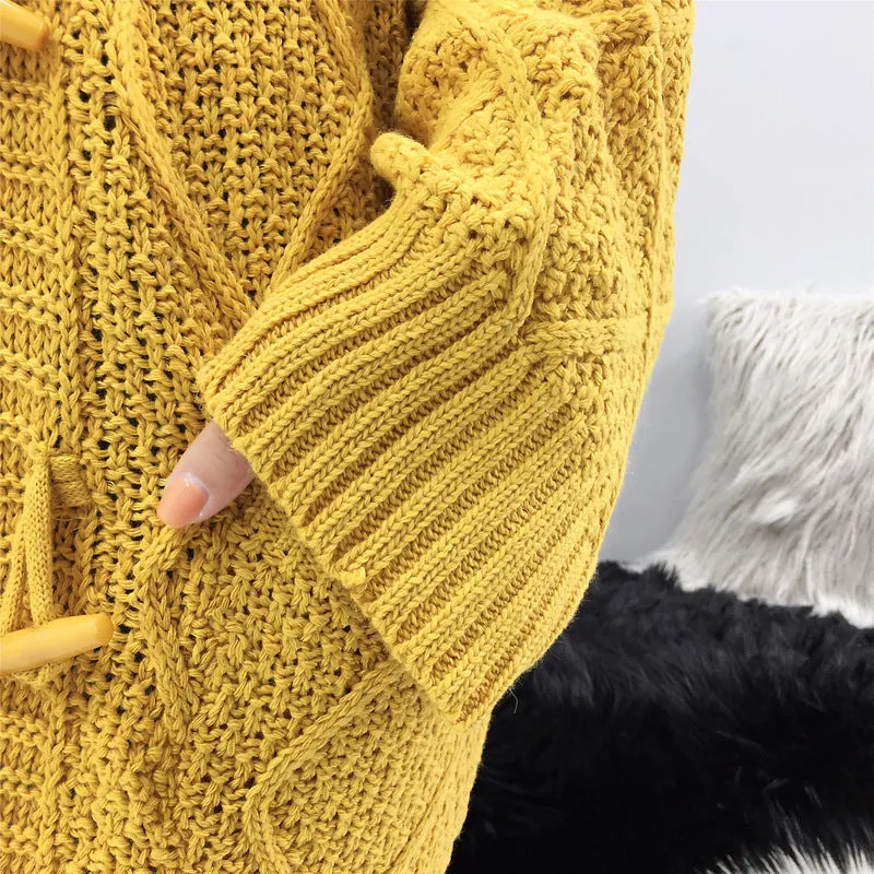 Cable Knit Solid Pockets Loose Dropped Shoulder Sweater