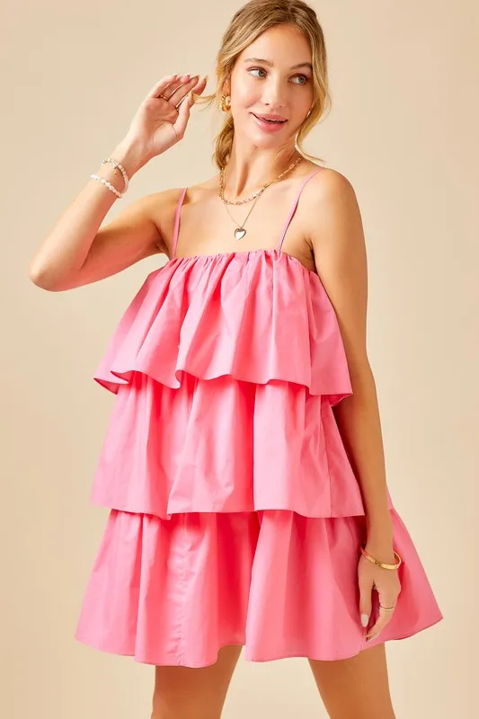 Candy Pink Flounce Tiered Ruffle Dress