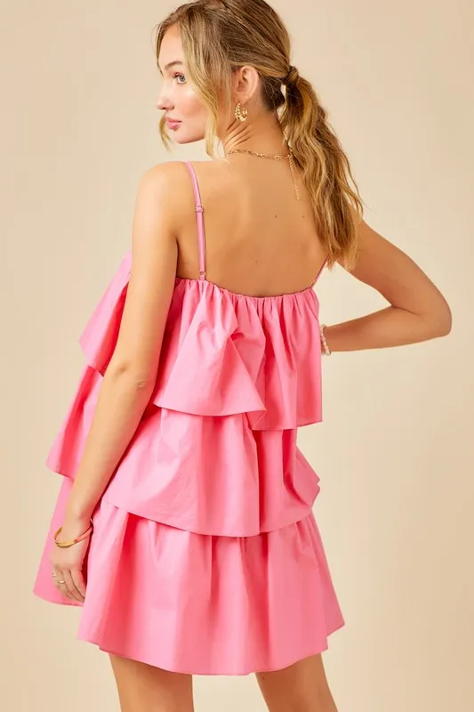 Candy Pink Flounce Tiered Ruffle Dress