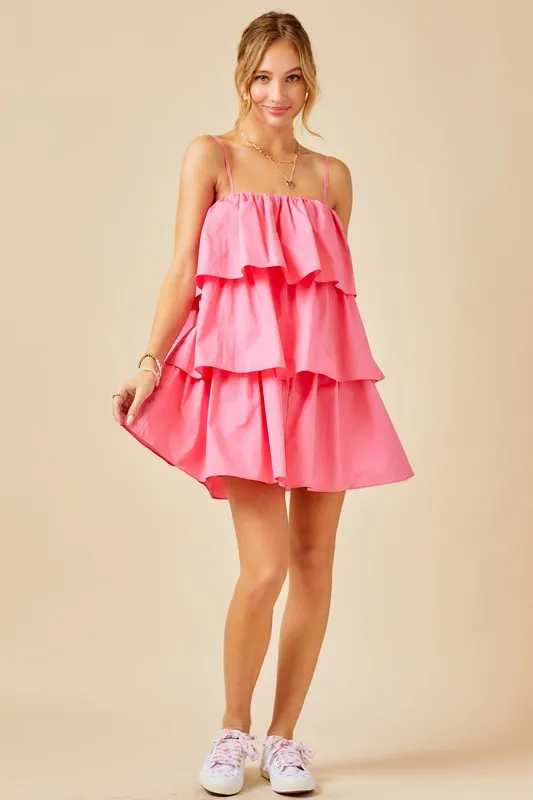 Candy Pink Flounce Tiered Ruffle Dress