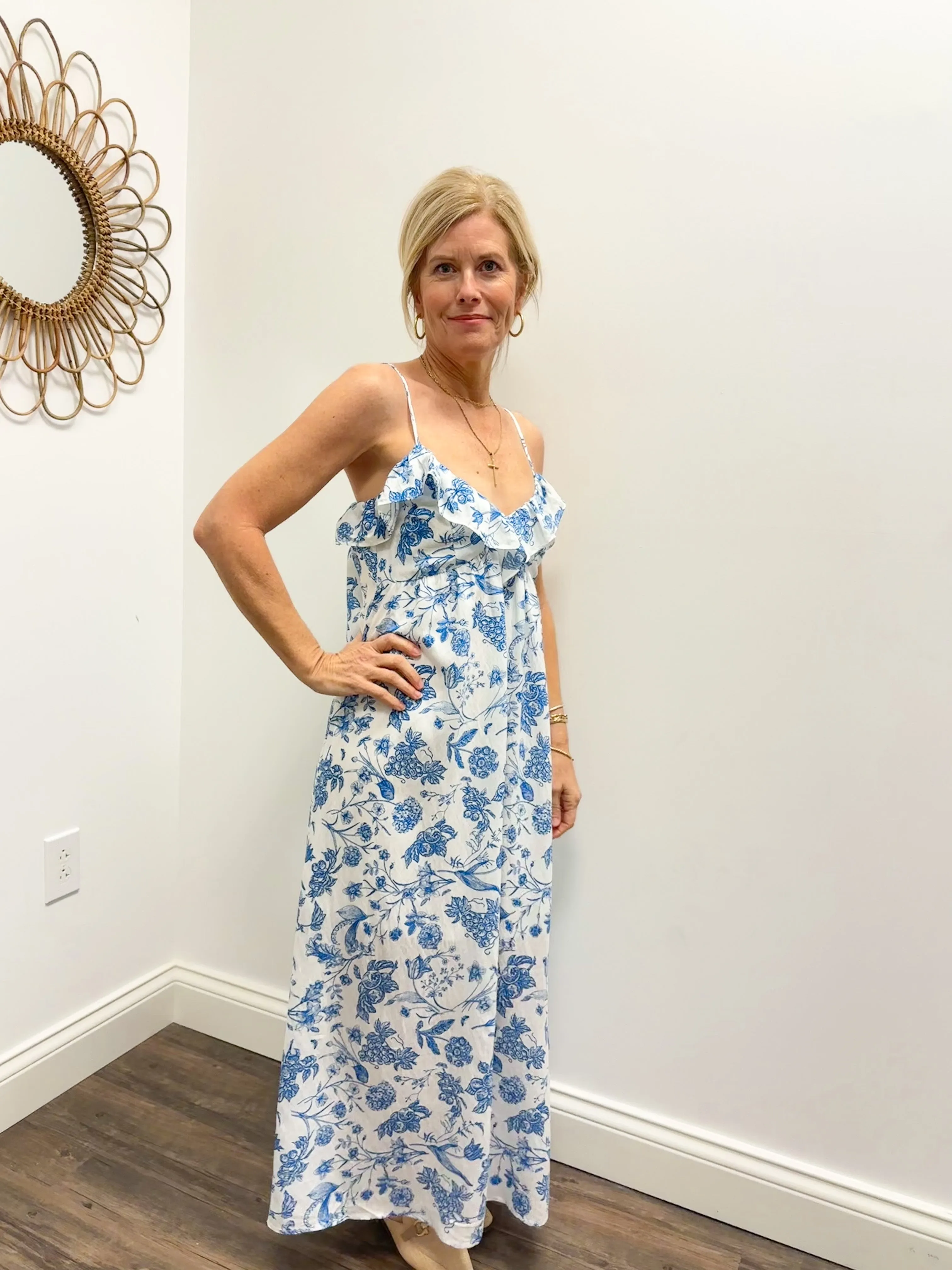 Chinoiserie Spaghetti Strap Maxi Dress