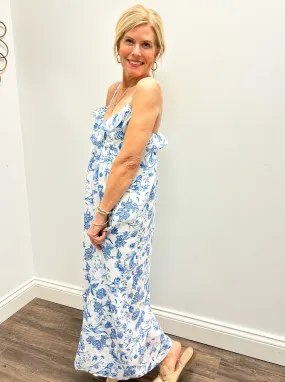 Chinoiserie Spaghetti Strap Maxi Dress