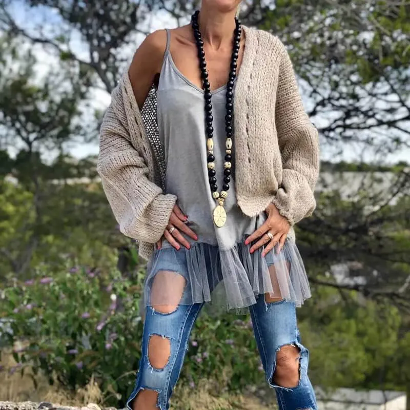 Chunky Knit Hollow Cardigan Sweater