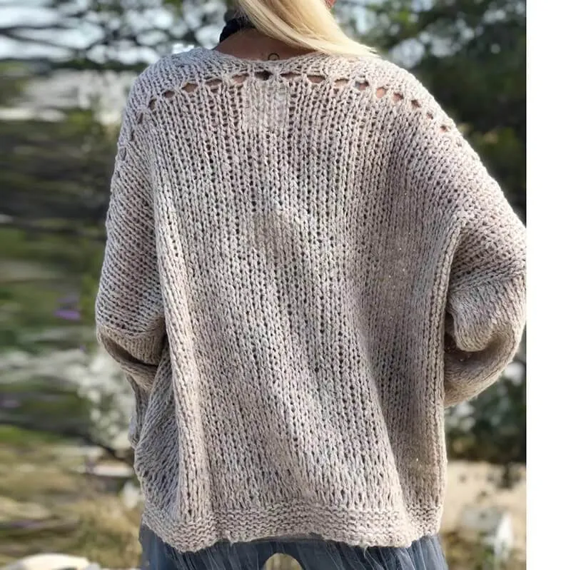 Chunky Knit Hollow Cardigan Sweater