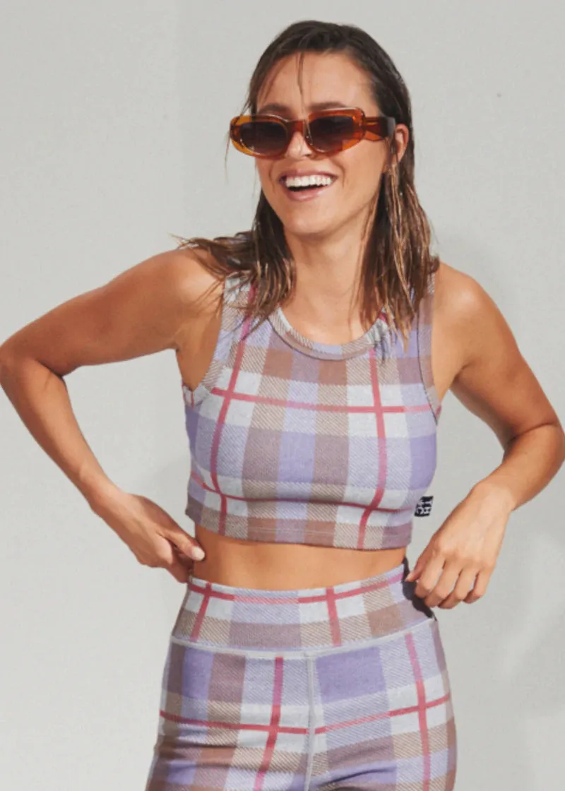 Colby Hemp Rib Check Cropped Singlet - Plum