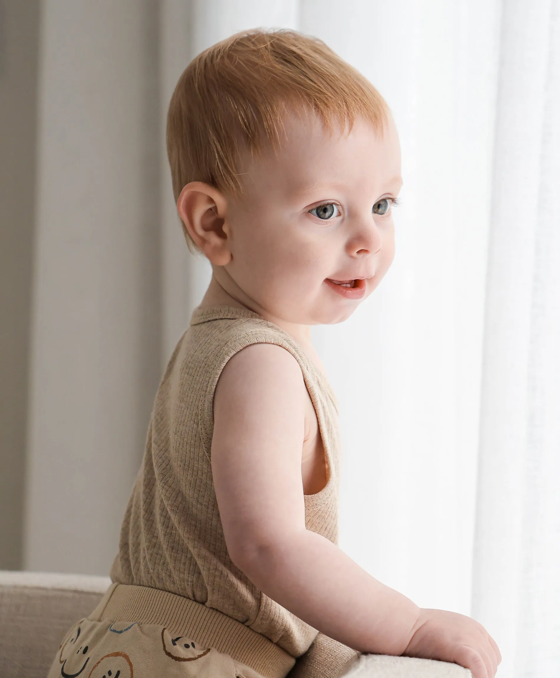 Comfy baby singlet bodysuit - Heather oat