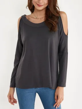 Custom Round Neck Cold Shoulder Long Sleeves T-shirt