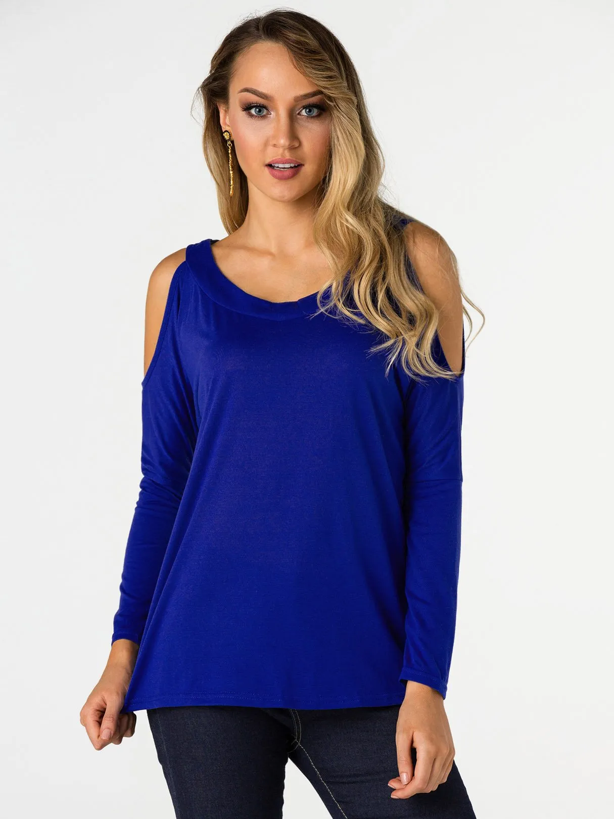 Custom Round Neck Cold Shoulder Long Sleeves T-shirt
