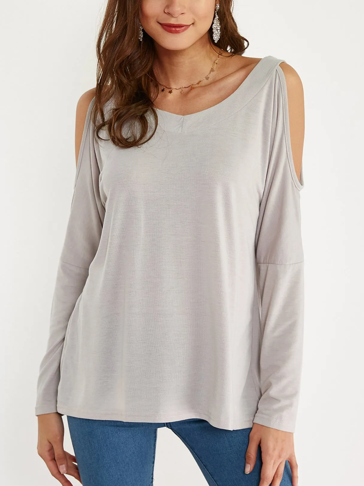 Custom Round Neck Cold Shoulder Long Sleeves T-shirt