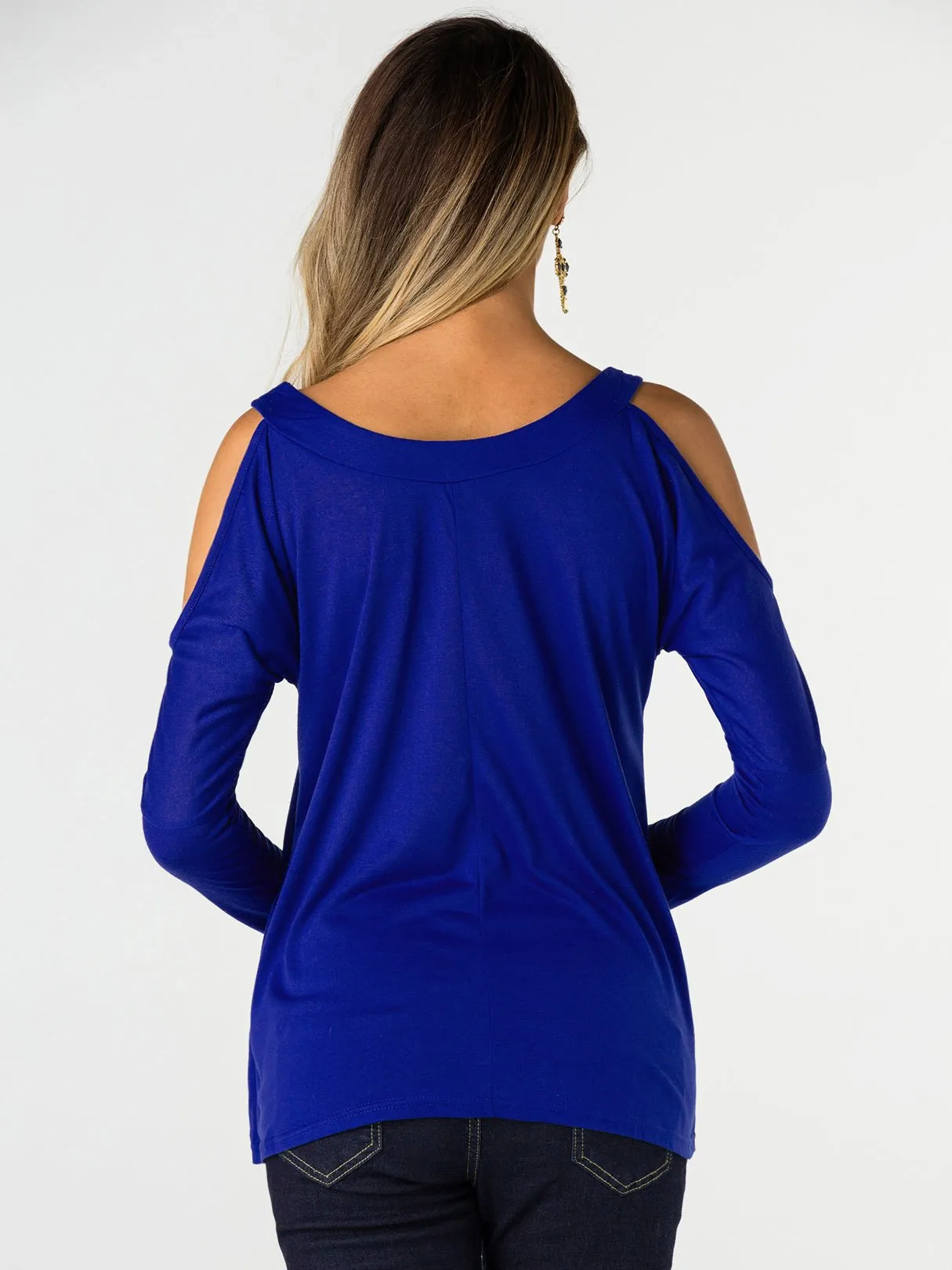 Custom Round Neck Cold Shoulder Long Sleeves T-shirt