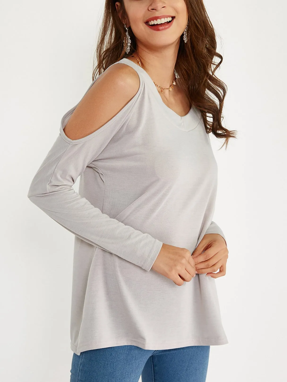 Custom Round Neck Cold Shoulder Long Sleeves T-shirt