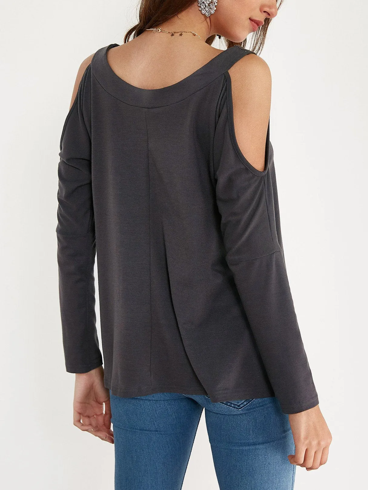 Custom Round Neck Cold Shoulder Long Sleeves T-shirt