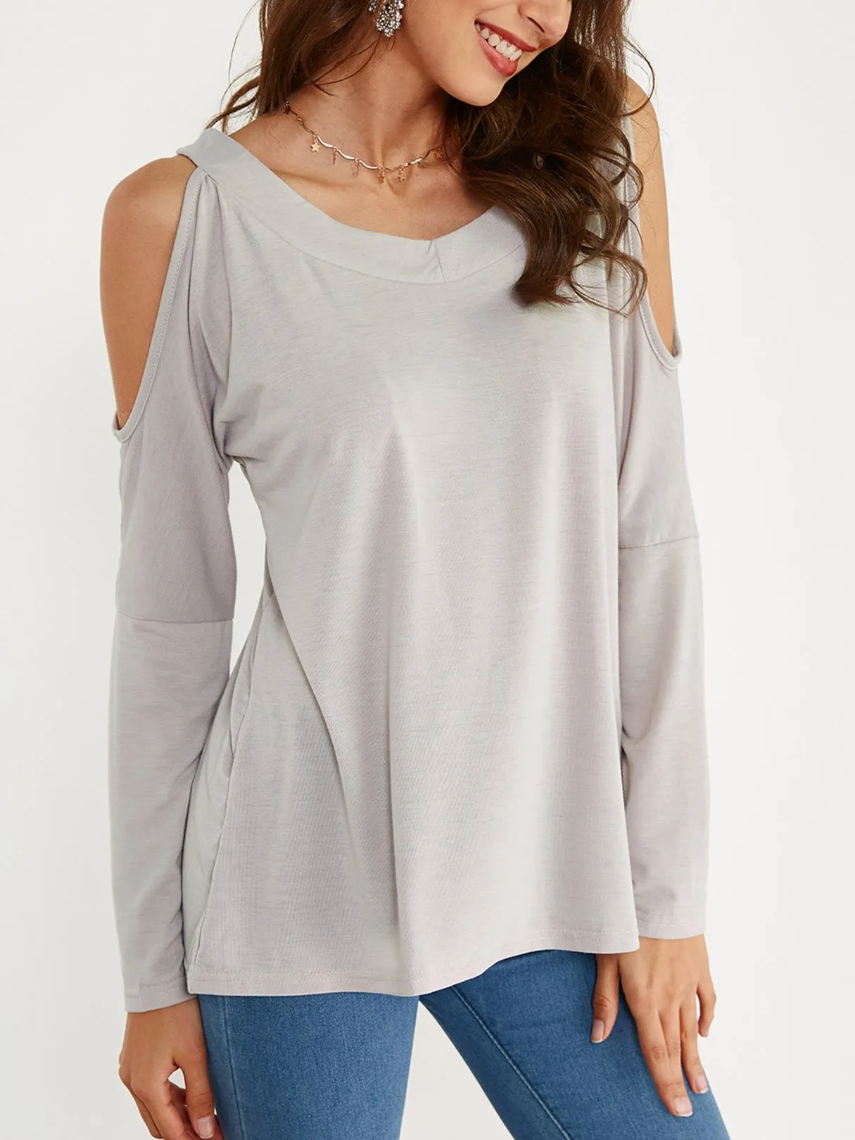 Custom Round Neck Cold Shoulder Long Sleeves T-shirt