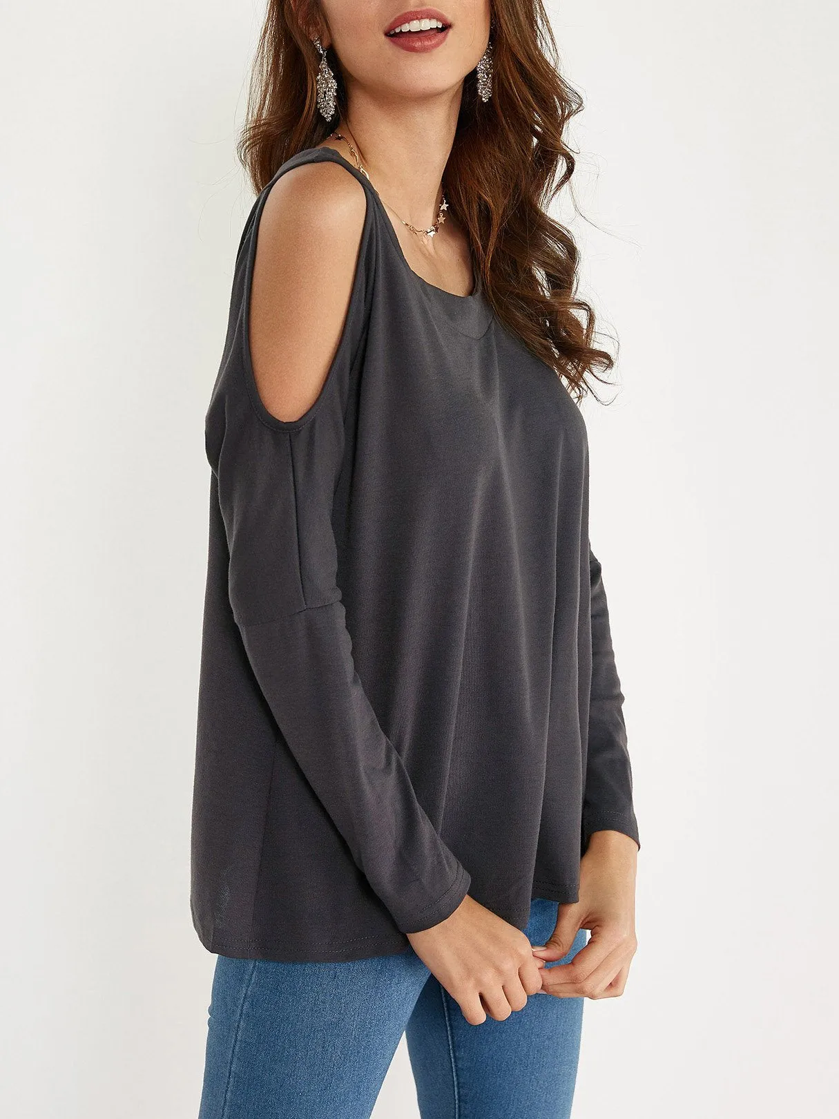 Custom Round Neck Cold Shoulder Long Sleeves T-shirt