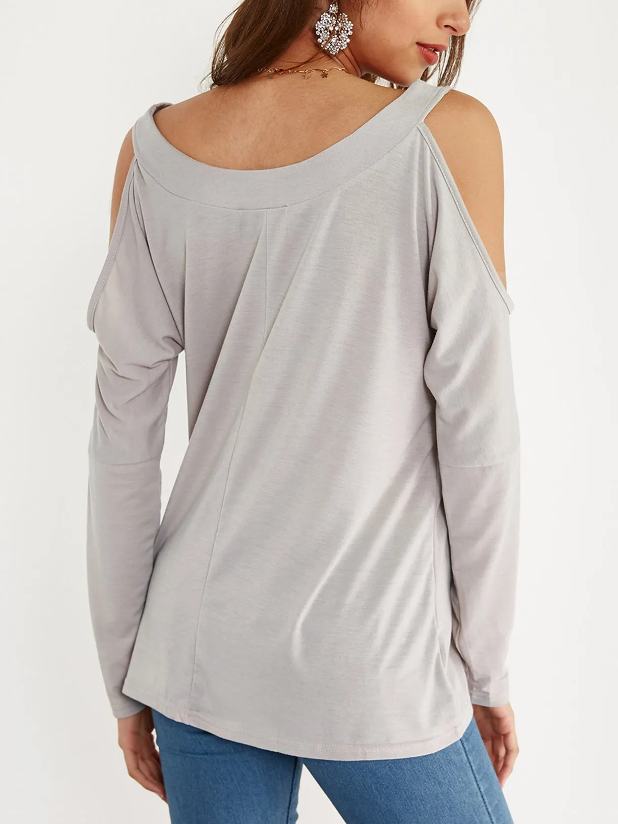 Custom Round Neck Cold Shoulder Long Sleeves T-shirt