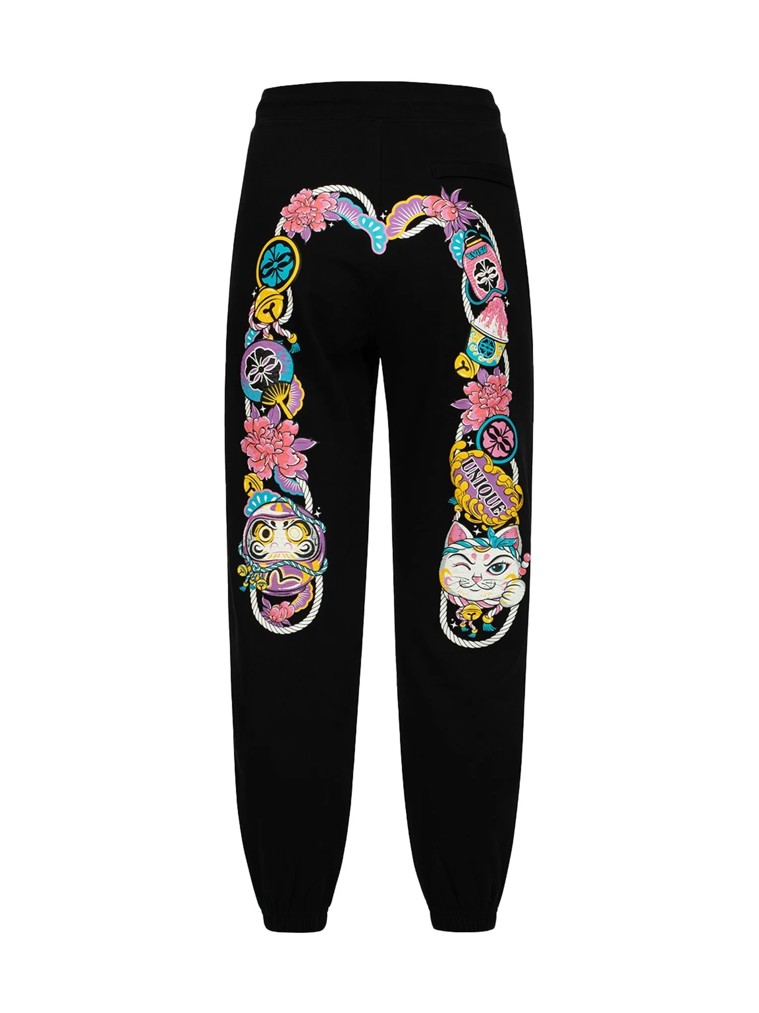 Daruma and Fortune Cat Print Daicock Loose Fit Sweatpants