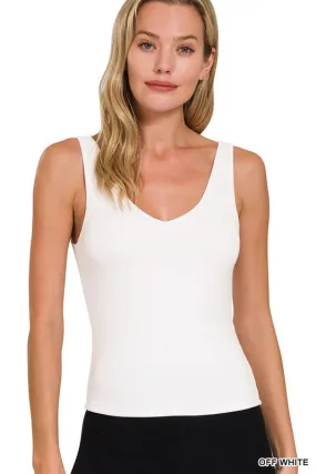 Double The Style Off White Rayon Tank Top (Size Medium)