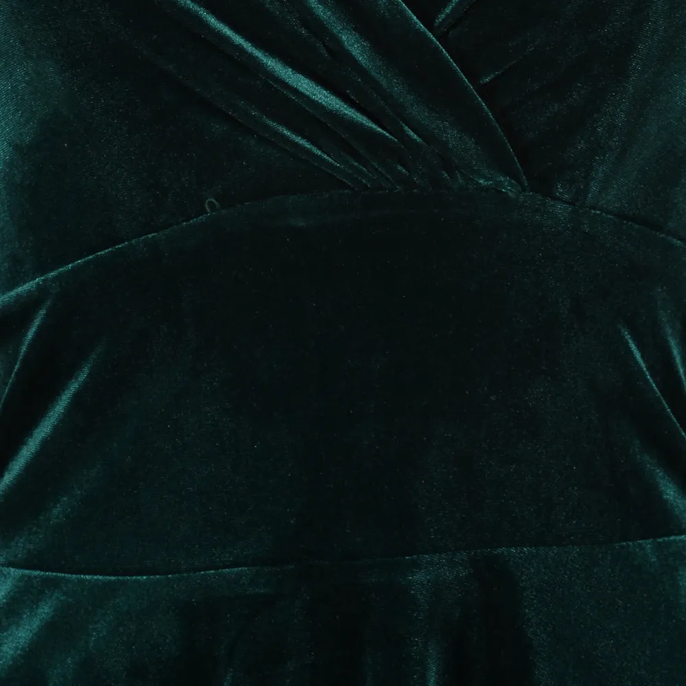 Emerald Green Velour Halterneck Empire Waist 50s Swing Dress
