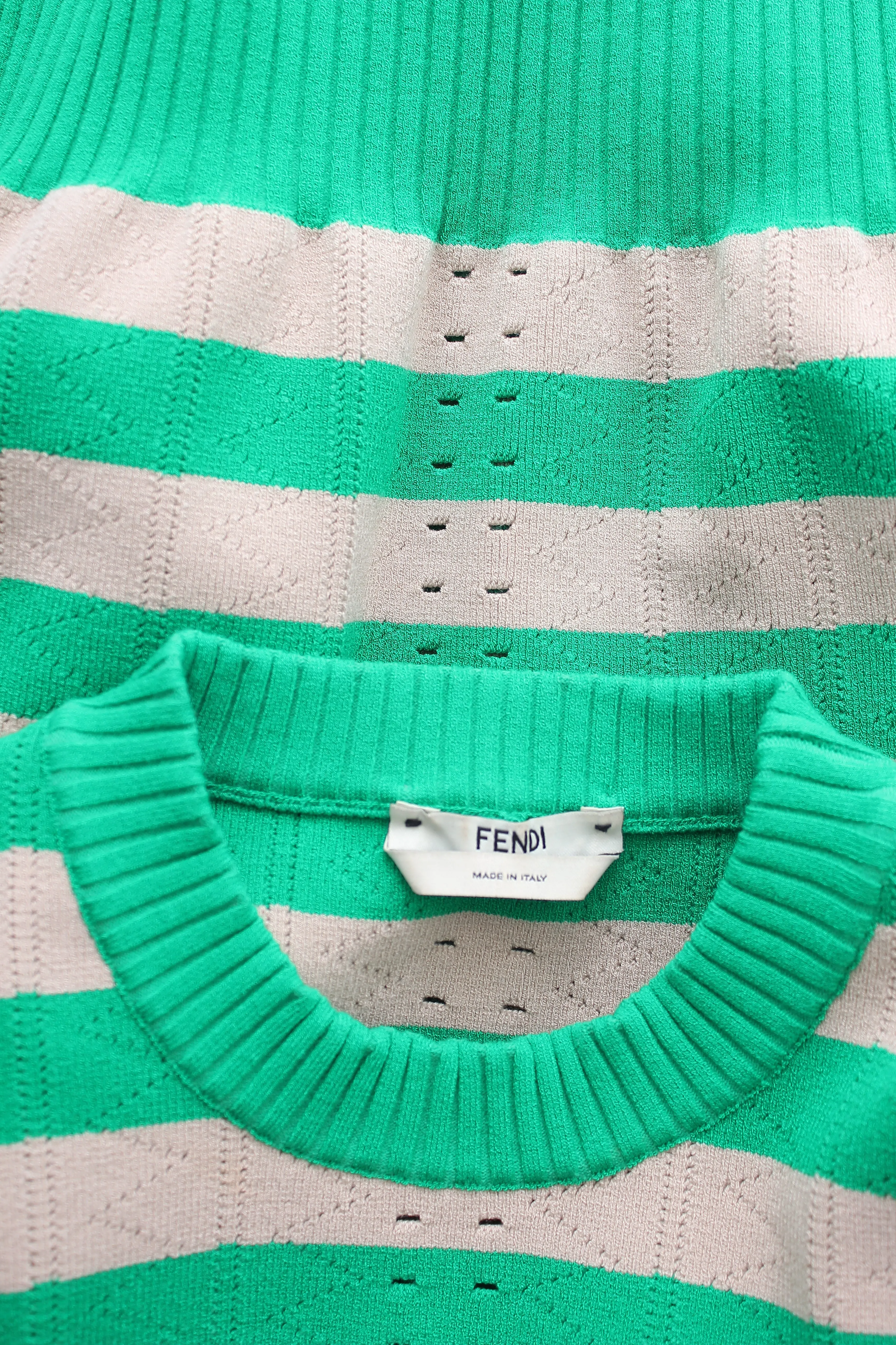 Fendi Lace-Up Striped Pointelle-Knit Sweater