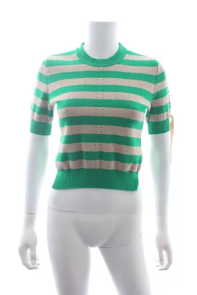 Fendi Lace-Up Striped Pointelle-Knit Sweater