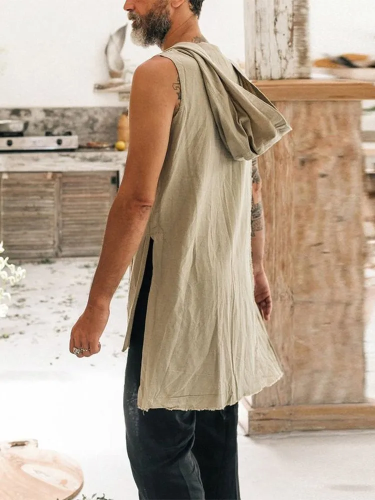 Gbolsos2022 Spring Summer Sleeveless Casual Vest Shirt Men Fashion Hoodie Tank Top Vintage Solid Buttoned Vest Pullover Mens Streetwear