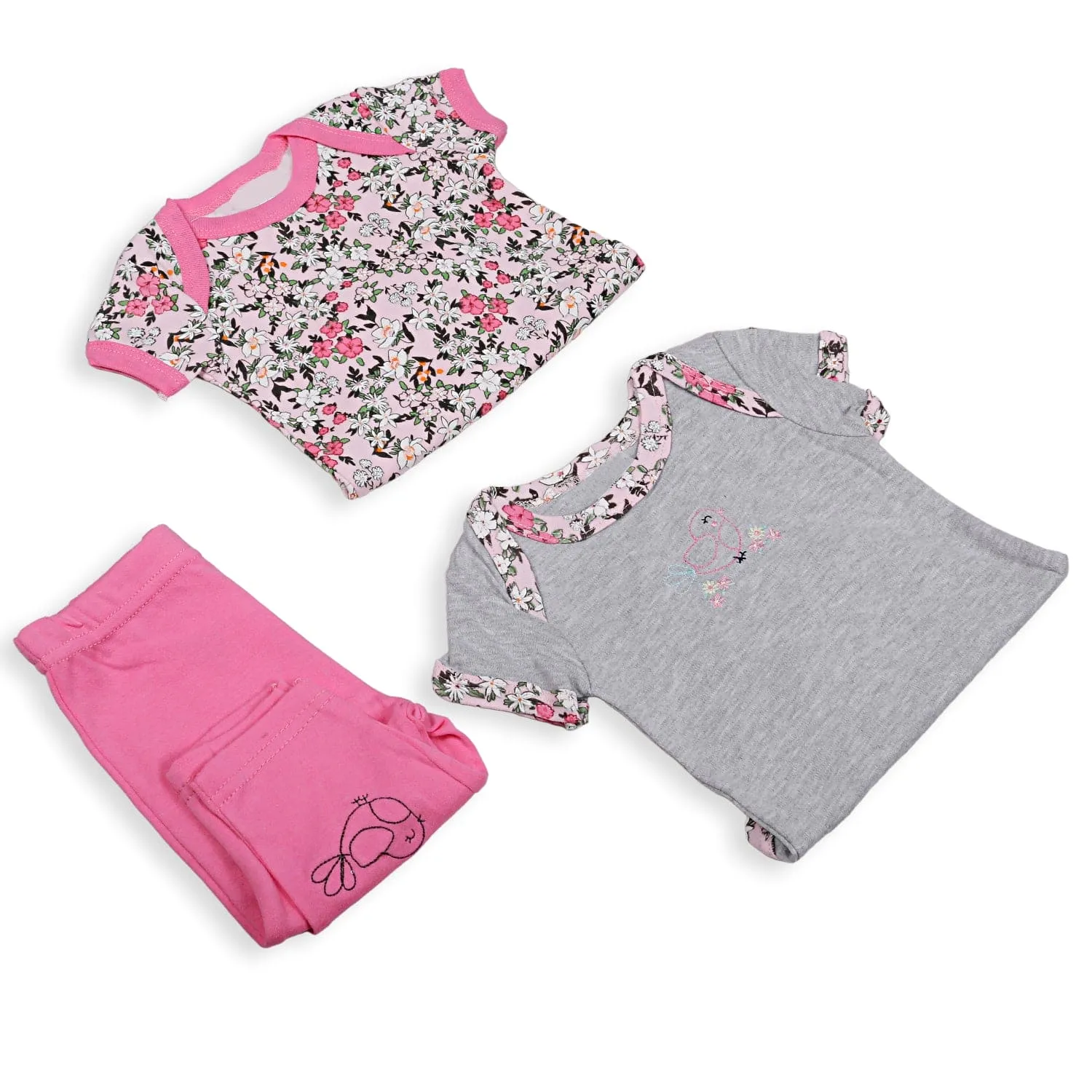 Gift Set Set Of 5 Bib Body Suits Pant And Socks Floral Pink