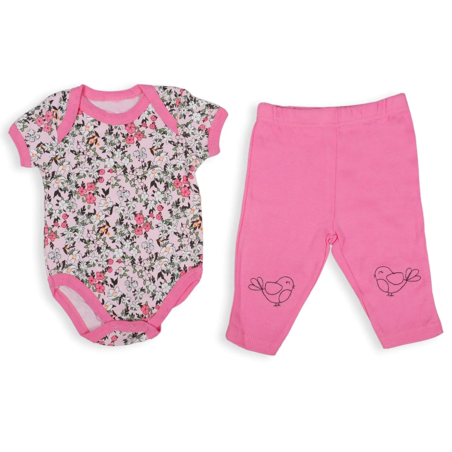 Gift Set Set Of 5 Bib Body Suits Pant And Socks Floral Pink