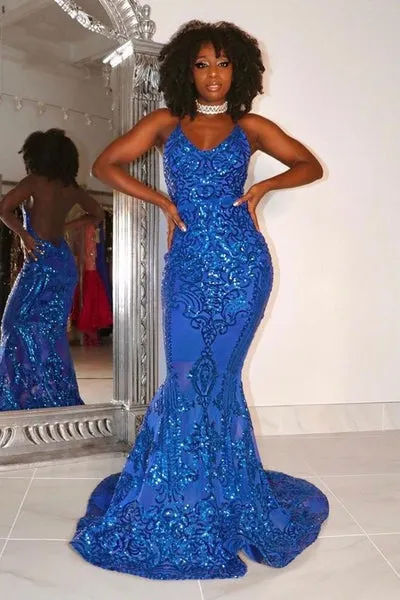 Gorgeous halterneck V-neck sleeveless mermaid sequin Prom dresses