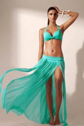 Green Elegant Mesh Maxi Skirt Cool Beachwear
