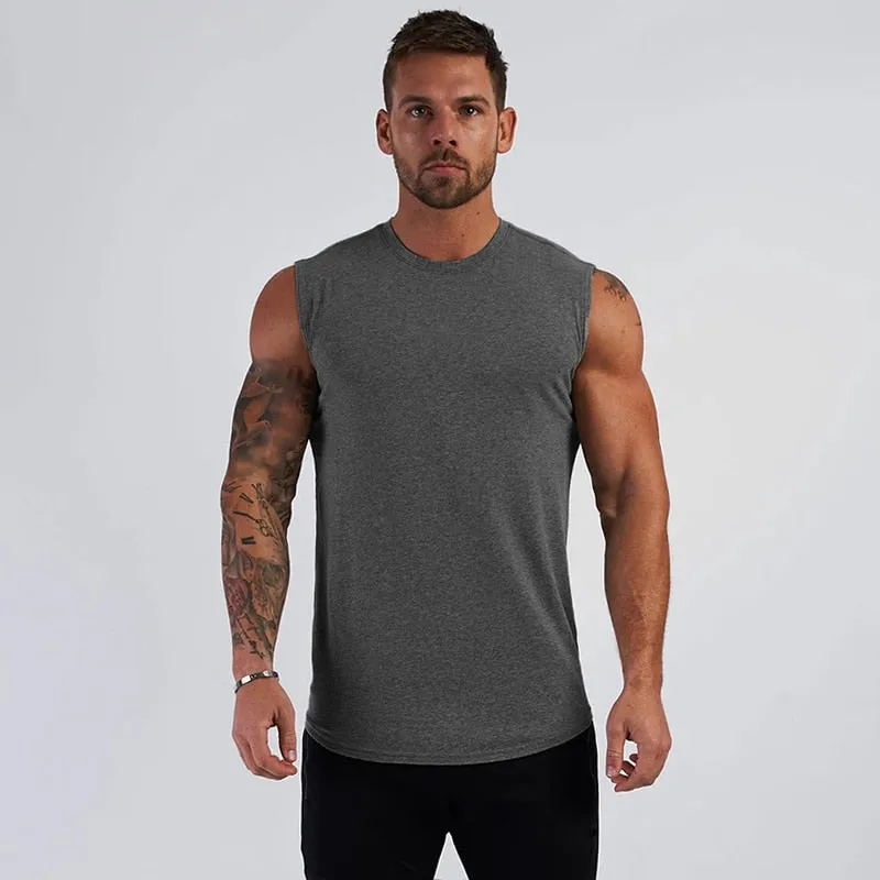 Gym Tank Top Men Cotton Bodybuilding Fitness Sleeveless T Shirt Workout Clothing Mens Sportswear Muscle Vests