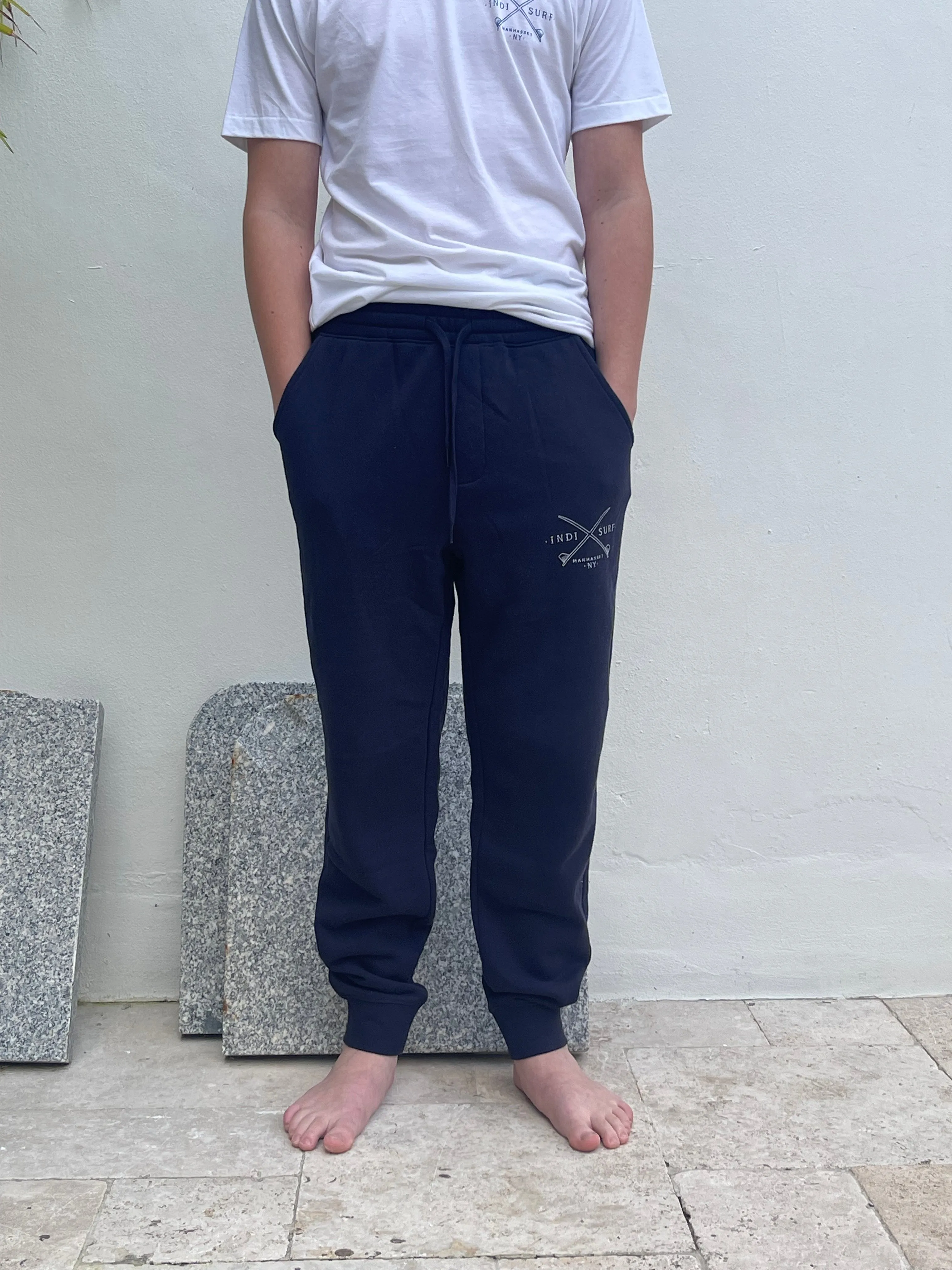 Indi Surf Mens Sweatpants Navy/White Logo