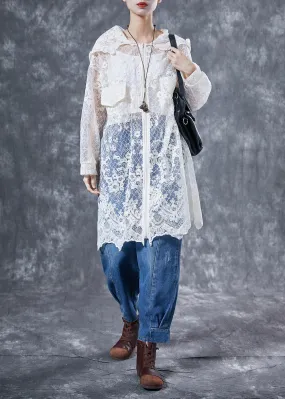 Italian Beige Hooded Embroideried Hollow Out Tulle Cardigans Summer LY4056