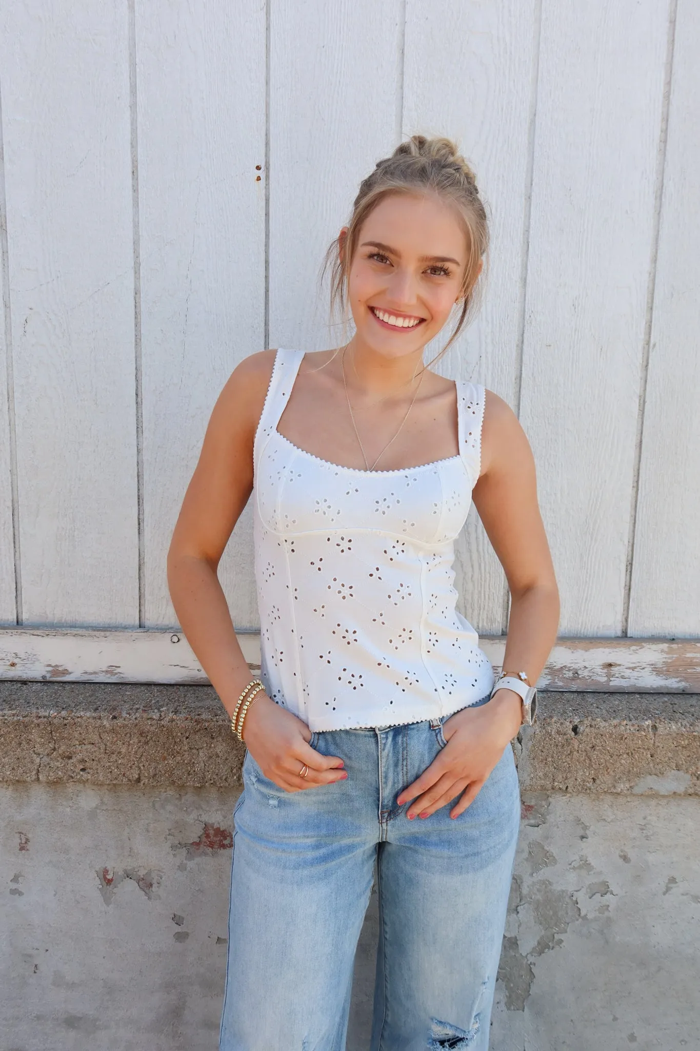 Ivory Full Bloom Eyelet Cami