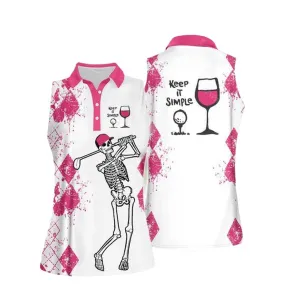 KEEP IT SIMPLE Skull Sleeveless Polo Shirt for women, Gold Club shirt, Gift for golf lover