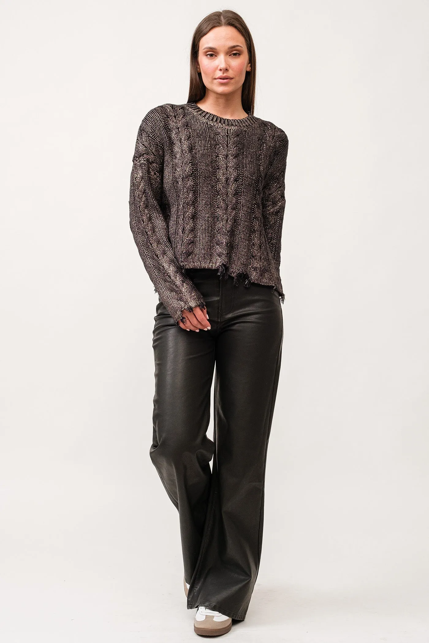 KRIS CREW NECK LONG SLEEVE RELAXED FIT SWEATER GUNMETAL