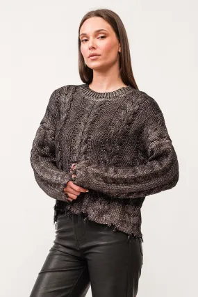 KRIS CREW NECK LONG SLEEVE RELAXED FIT SWEATER GUNMETAL