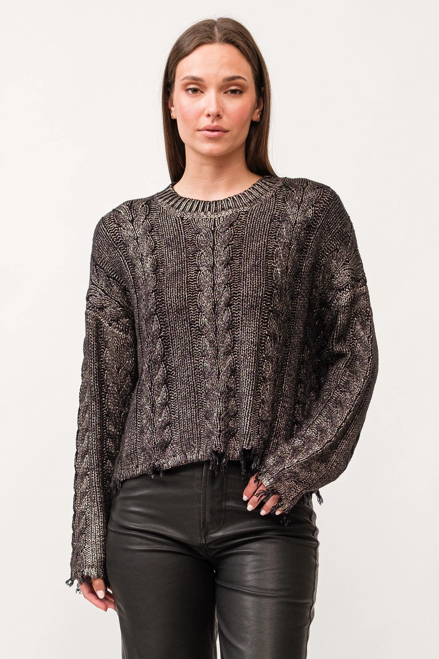 KRIS CREW NECK LONG SLEEVE RELAXED FIT SWEATER GUNMETAL