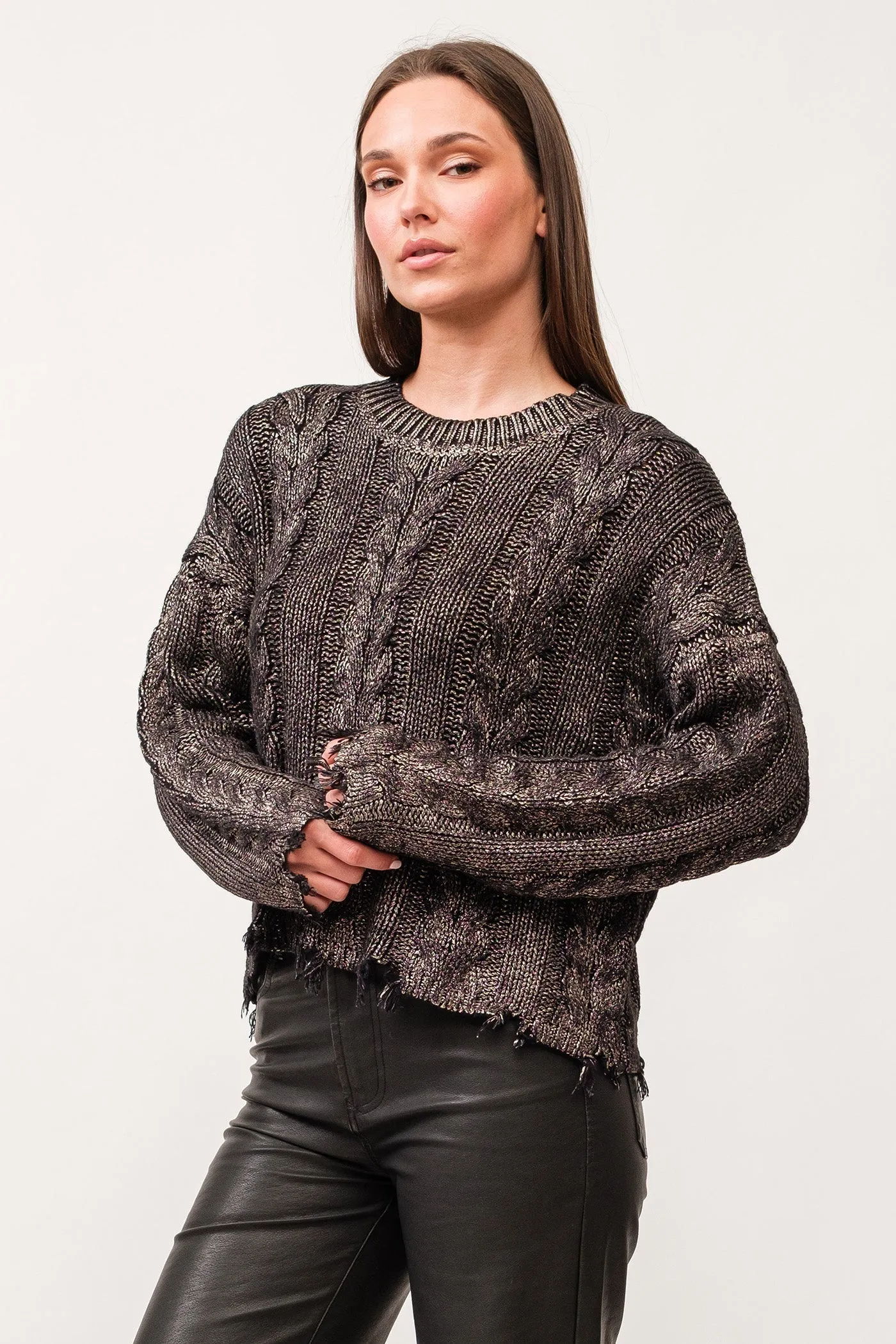KRIS CREW NECK LONG SLEEVE RELAXED FIT SWEATER GUNMETAL