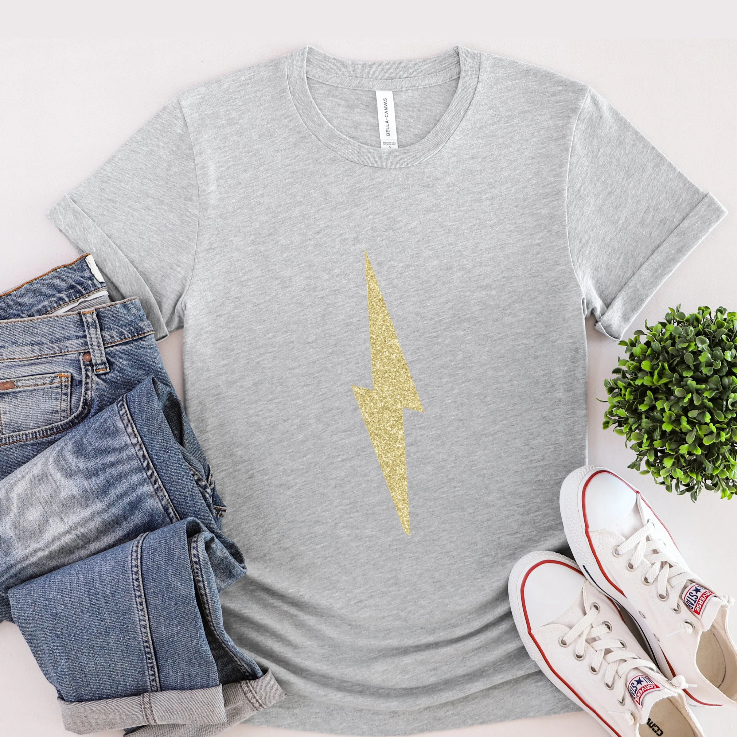 Ladies Glitter Lightning Bolt T Shirt