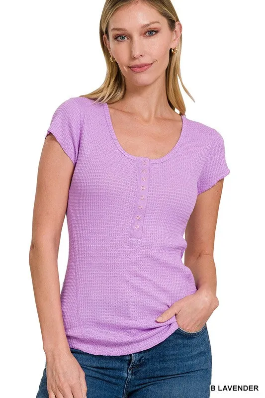 Lavender Baby Waffle Snap Button Cap Sleeve Top