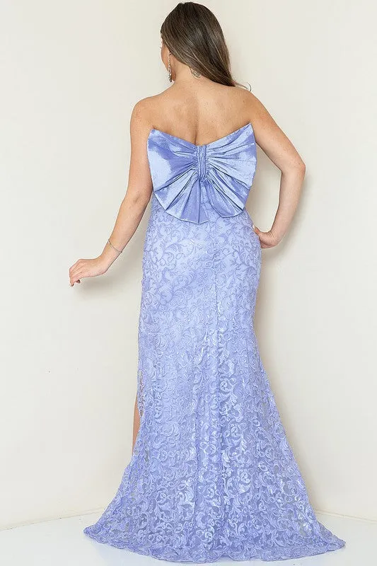 Lavender Strapless Slit Side Bow Back Maxi Dress