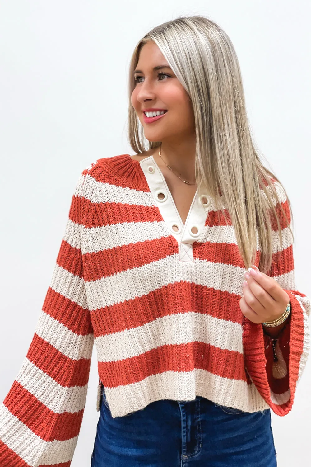 Living Life Striped Sweater - Burnt Orange