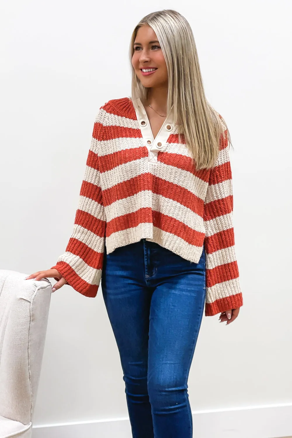 Living Life Striped Sweater - Burnt Orange