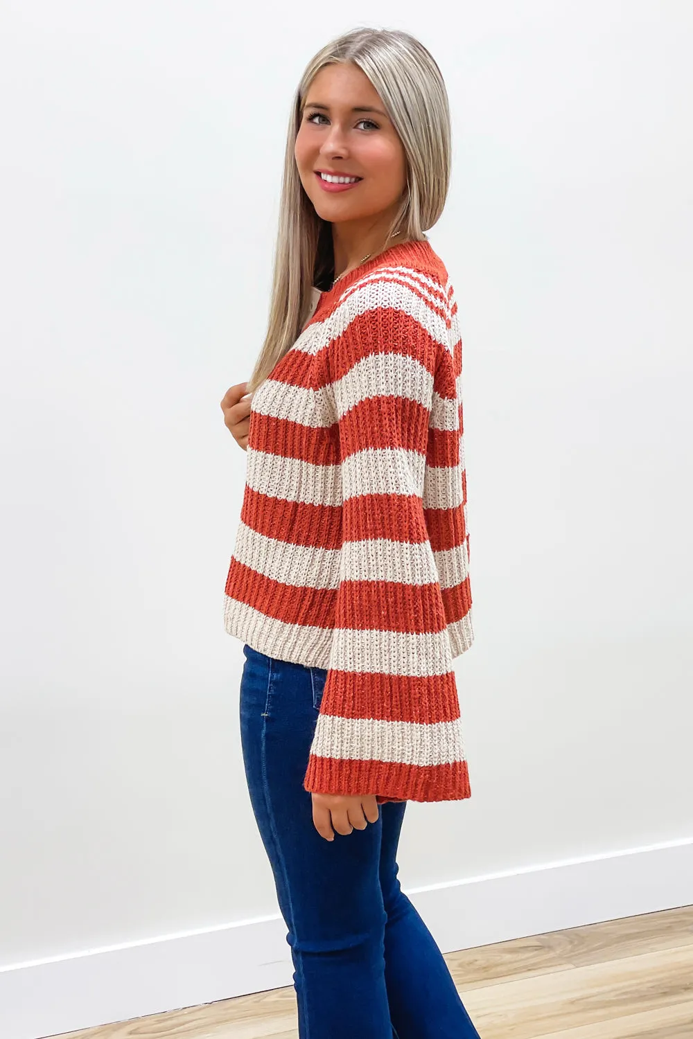 Living Life Striped Sweater - Burnt Orange