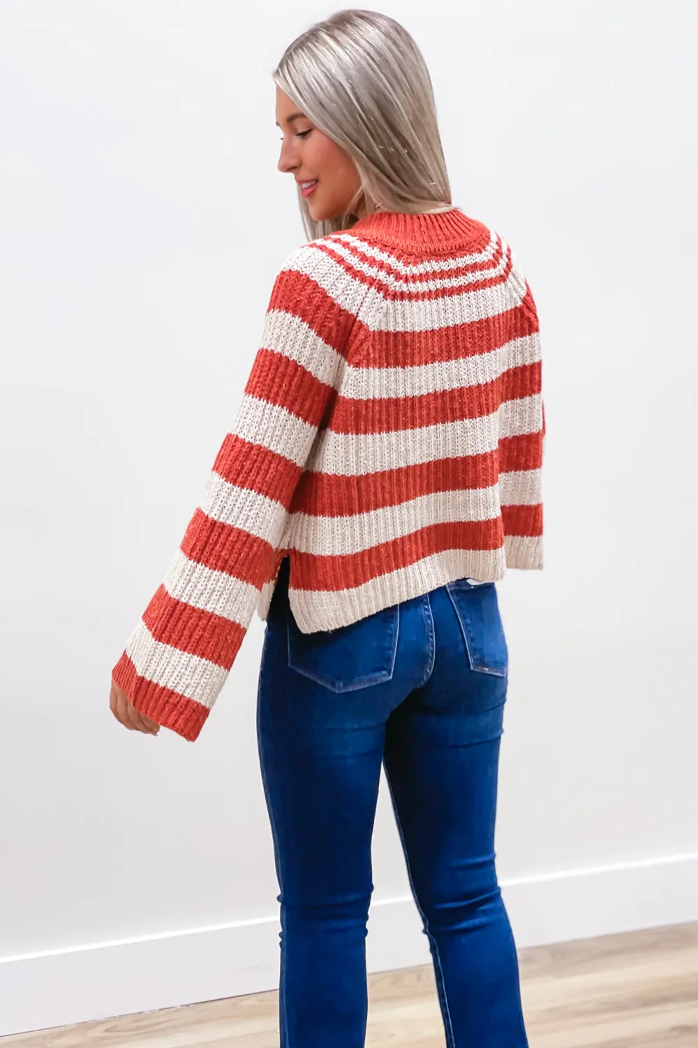 Living Life Striped Sweater - Burnt Orange