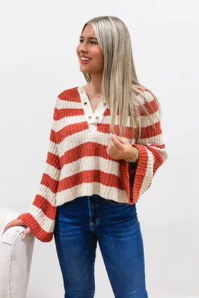 Living Life Striped Sweater - Burnt Orange