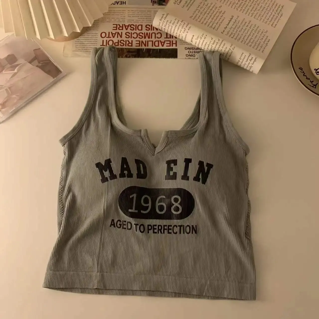 LVSANW Sleeveless Casual Tank Camis for Women Spring Almighty Letter Print Femme Corset Crop Tops with Built In Bras Tanks Camisoles